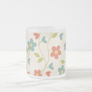 Frostad glas kaffemugg med blommor