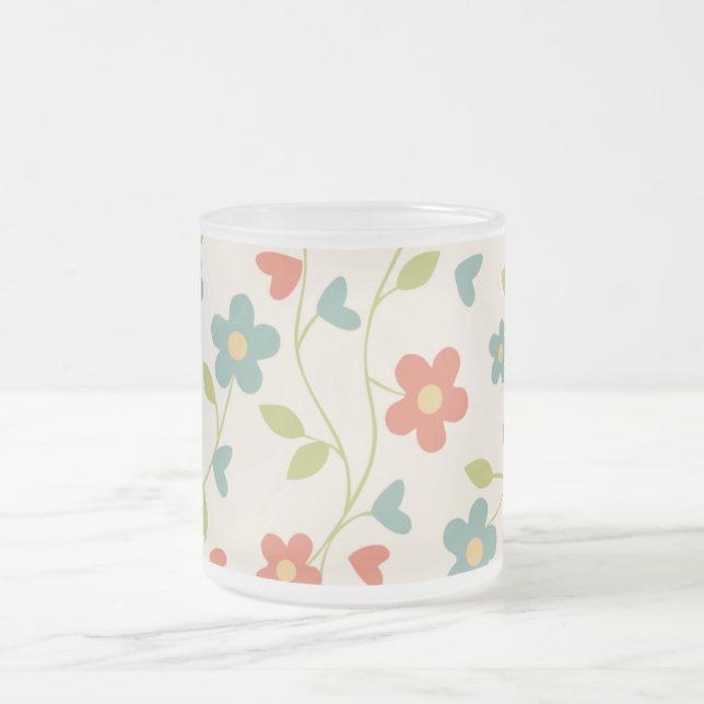 Frostad glas kaffemugg med blommor (Center)
