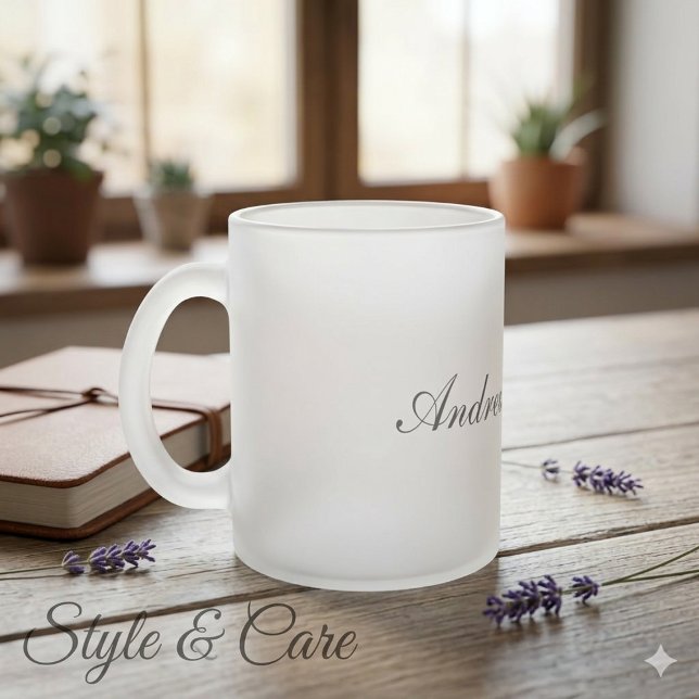 Frostad glas mugg med anpassat namn tryck (Frosted Glass Mug with Custom Name Touch)