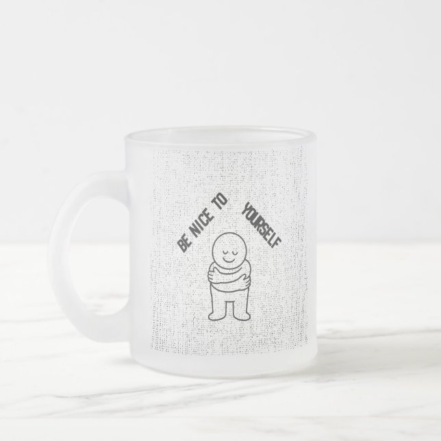 ☕ Frostad Glas Mugg med "Var Snäll Mot Dig Själv"  (Vänster)