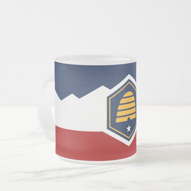 Frostad liten glas mugg med Utahs flagga, USA (Framsida vänster)