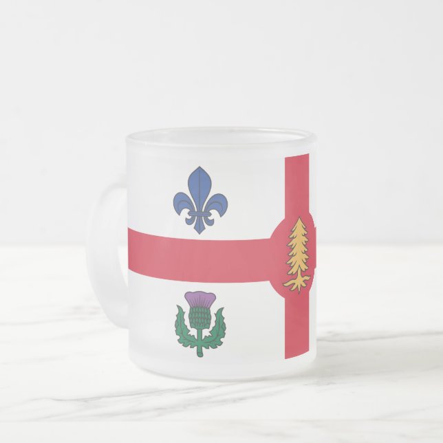 Frostad liten glasmugg med Montrealflagga (Framsida vänster)