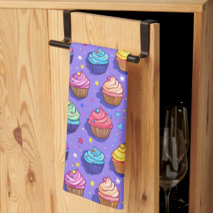 Frostad Mors Cupcake-mönster: Whimsical Bakery Kökshandduk