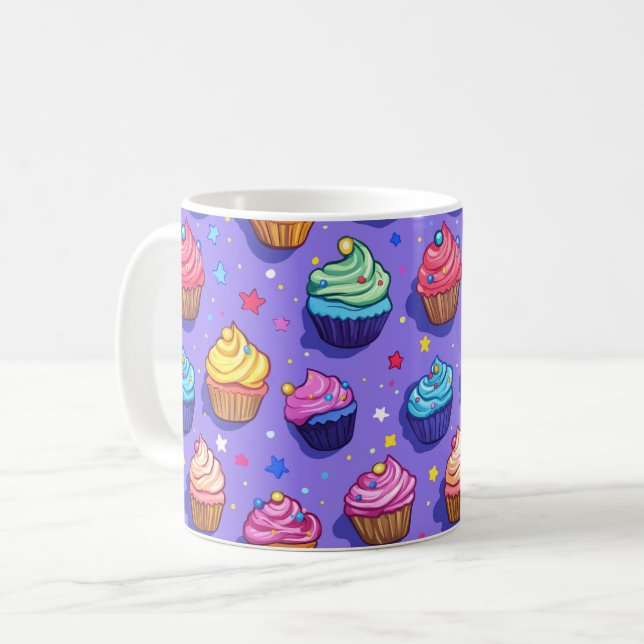 Frostad Morsom Cupcake-mönster: Whimsical Bakery  Kaffemugg (Framsida vänster)