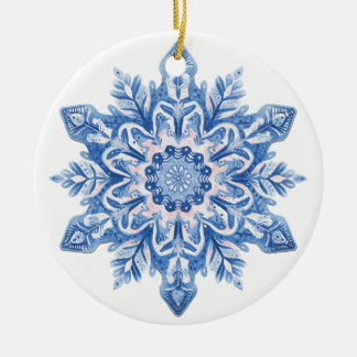 Frostad snöflingaornament i spets | Ljusblå och P Julgransprydnad Keramik