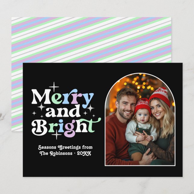 Frostad Vinter Modern Retro Jul Familjefoto Julkort (Fram/baksida)