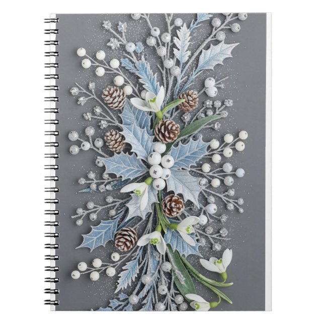 Frostad vinter snödroppsblomsterarrangemang anteckningsbok (Framsidan)