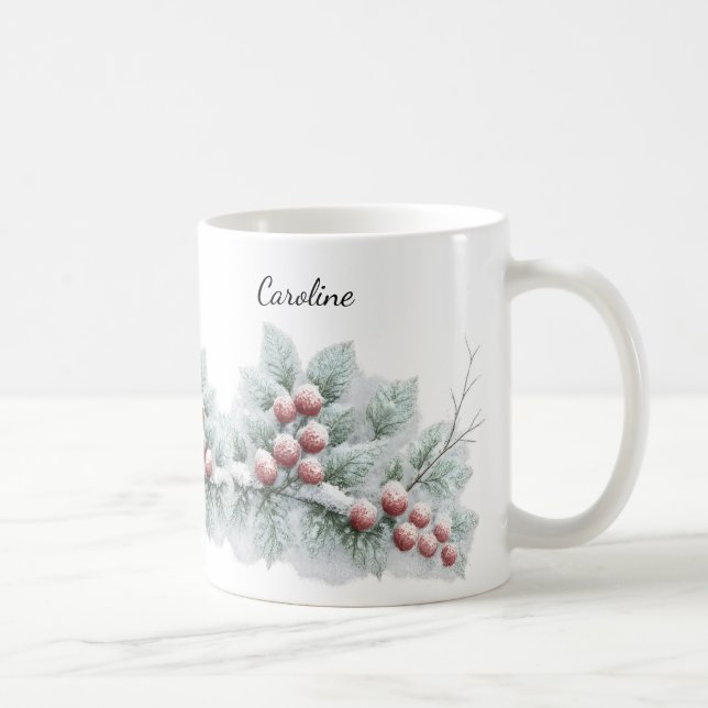 Frostad vinterbär och botanisk gran jul  kaffemugg (Höger)