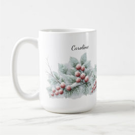 Frostad vinterbär och botanisk gran jul  kaffemugg