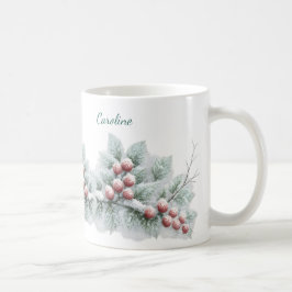 Frostad vinterbär och botanisk jul med gran kaffemugg
