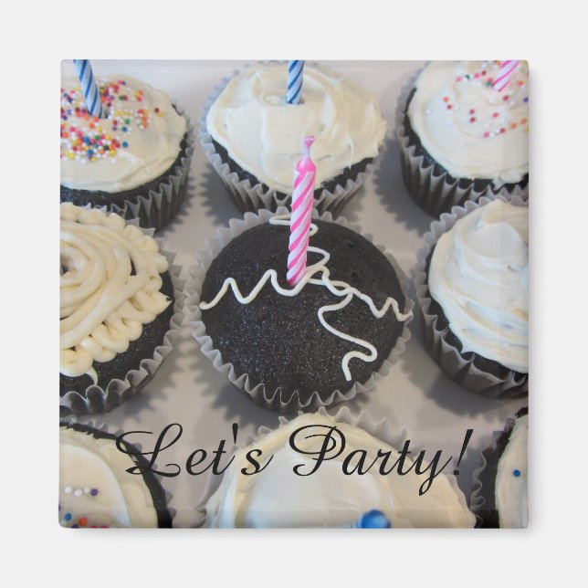 Frostade Cupcakes Låt oss festa Magnet (Framsidan)