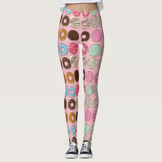 Frostade strilade rosa- och chokladDonuts Leggings (Framsida)