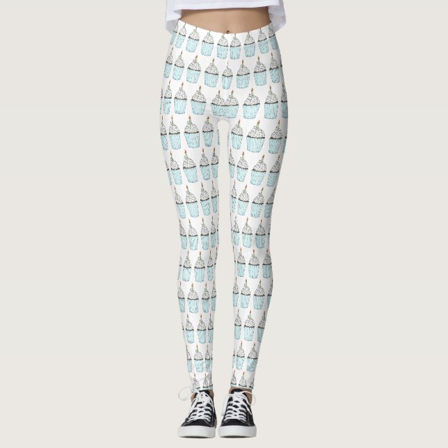 Frostat Birthday Cuptårta Cake Sprinkles Candle Leggings (Framsida)