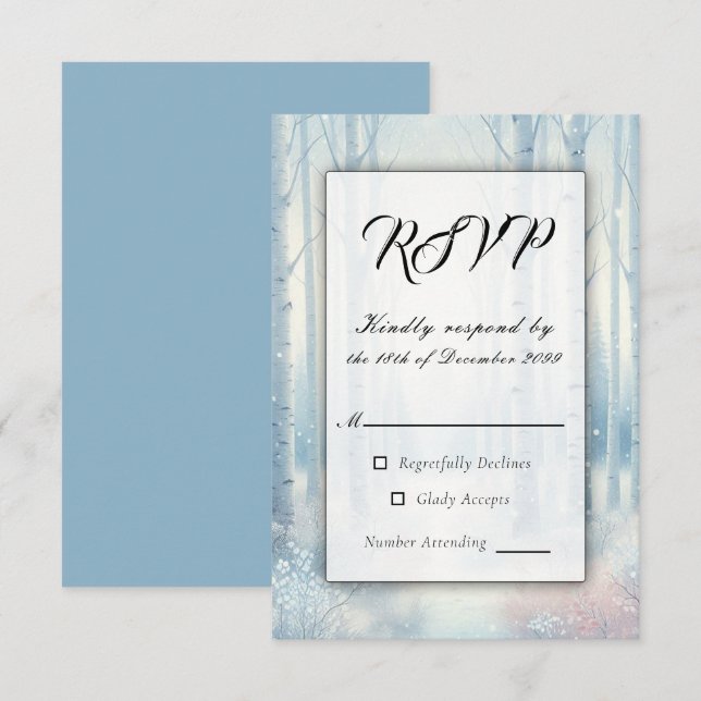 Frostat Blue Birch Forest Bröllop OSA Kort (Fram/baksida)