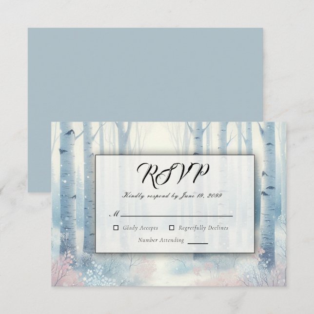Frostat Blue Birch Forest Bröllop OSA Kort (Fram/baksida)