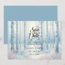 Frostat Blue Birch Forest Bröllop Spara Datumet