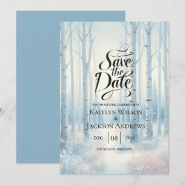 Frostat Blue Birch Forest Bröllop Spara Datumet