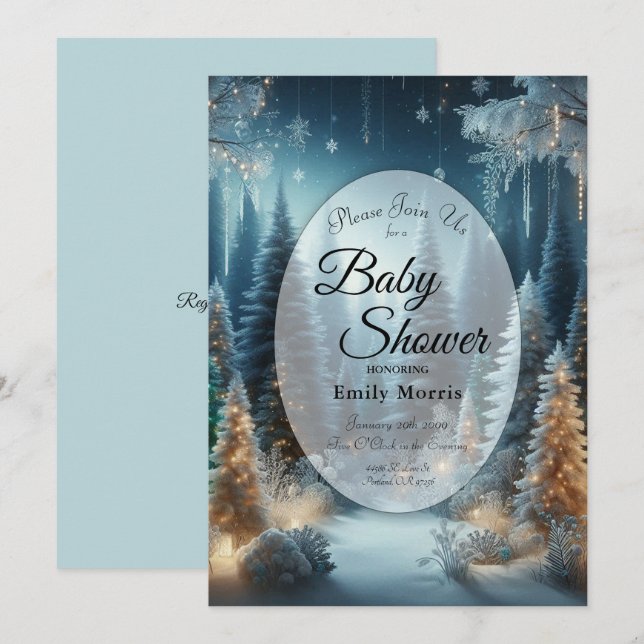 Frostat Gräs i Vinter Glow Baby Shower Inbjudningar (Fram/baksida)