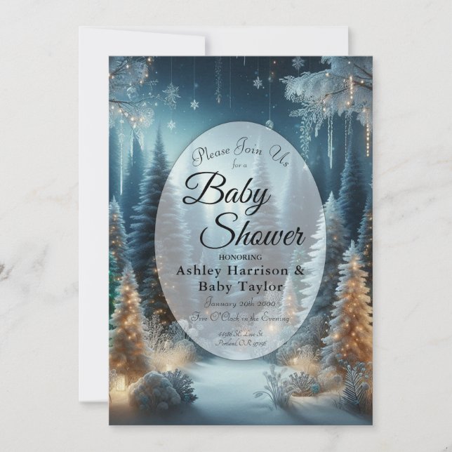 Frostat Gräs i Vinter Glow Baby Shower Inbjudningar (Framsida)