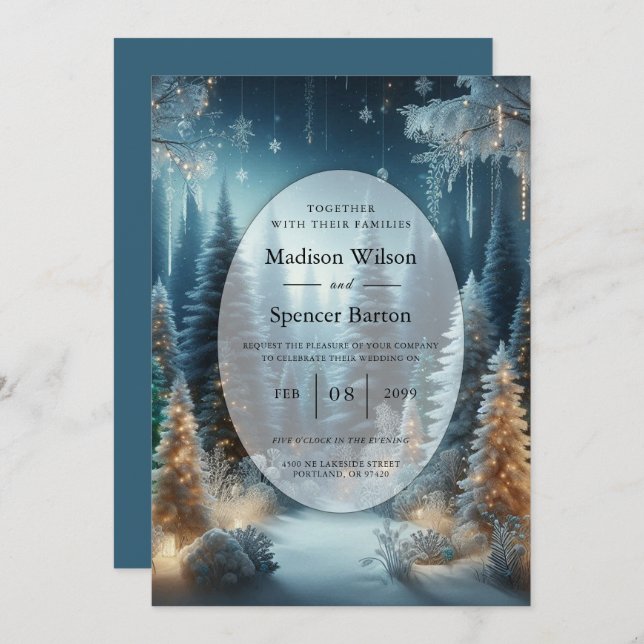 Frostat Gräs i Winter Glow Bröllop Inbjudningar (Fram/baksida)