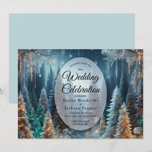 Frostat Gräs i Winter Glow Bröllop Inbjudningar (Fram/baksida)