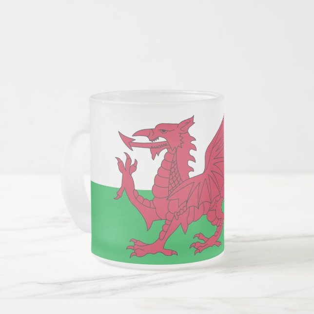 Frostat litet glas mugg med flagga av Wales, Fören (Framsida vänster)