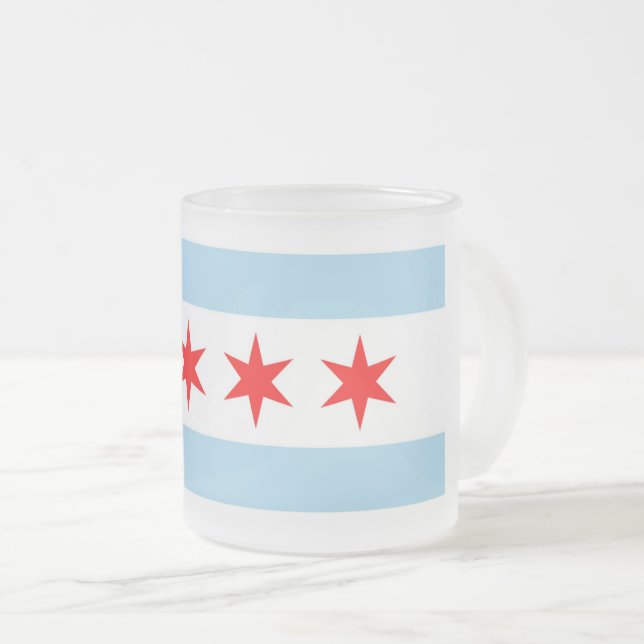 Frostat litet glas mugg med flagga Chicago (Framsida höger)