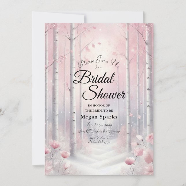 Frostat Petals i en Winter Woodland-Möhippa Inbjudningar (Framsida)