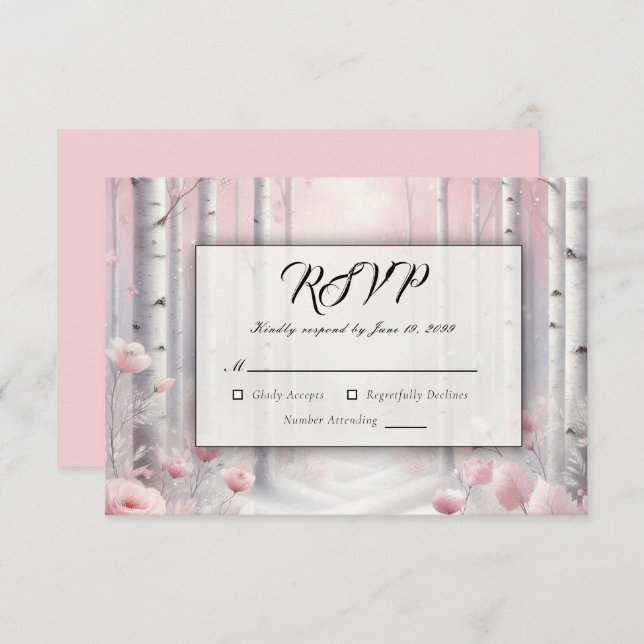 Frostat Petals i Winter Woodland Bröllop OSA Kort (Fram/baksida)