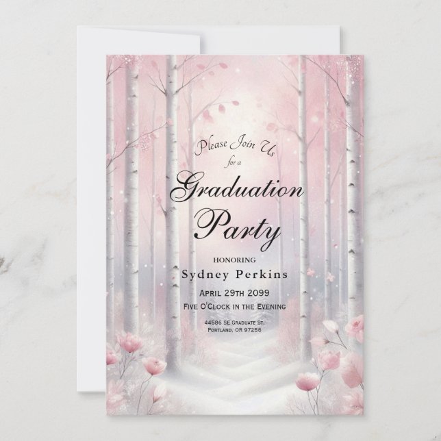 Frostat Petals i Winter Woodland Studenten Inbjudningar (Framsida)