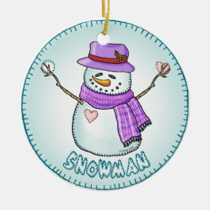 Frostat Snögubbe Julgransprydnad Keramik
