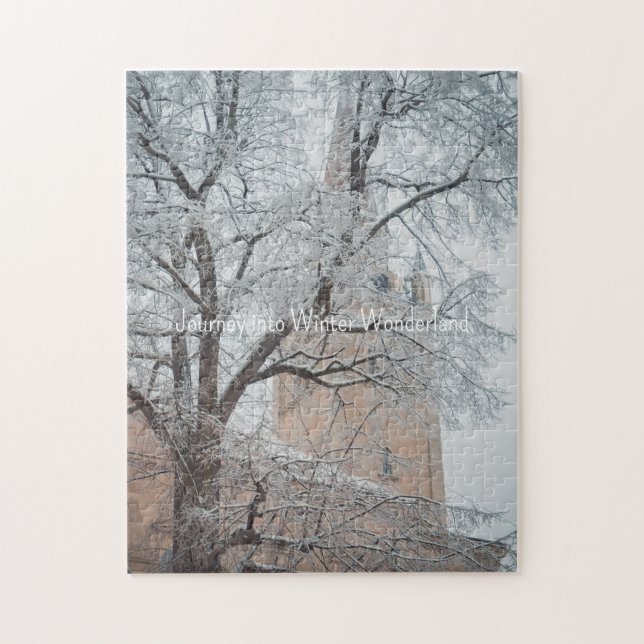 Frostat träd och majestekatedral pussel (Vertikal)