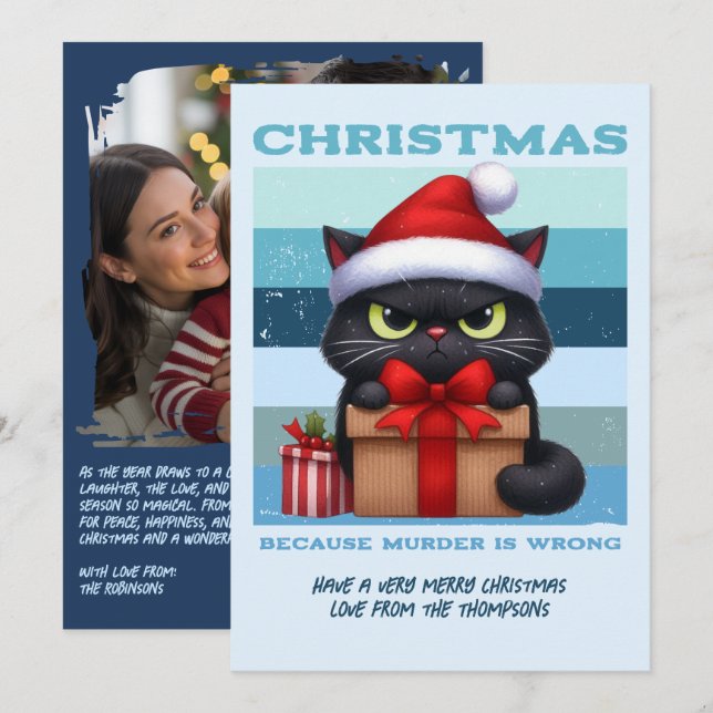 Frostbite Cool Funny Cat Retro Christmas Photo Julkort (Fram/baksida)