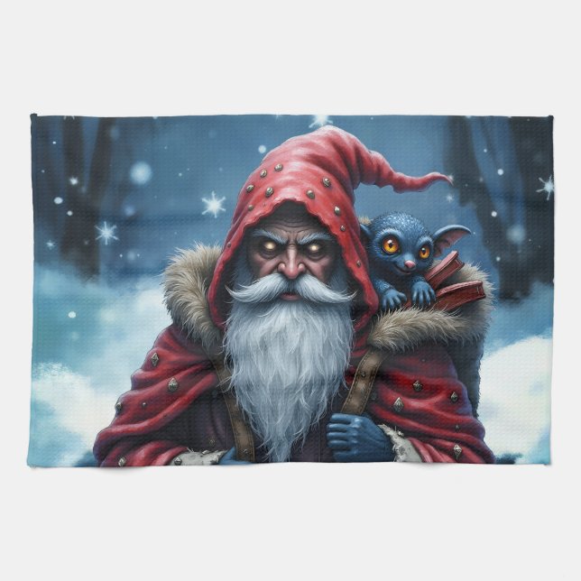Frostbite Santa & His Mischief Elf. Kökshandduk (Horisontell)