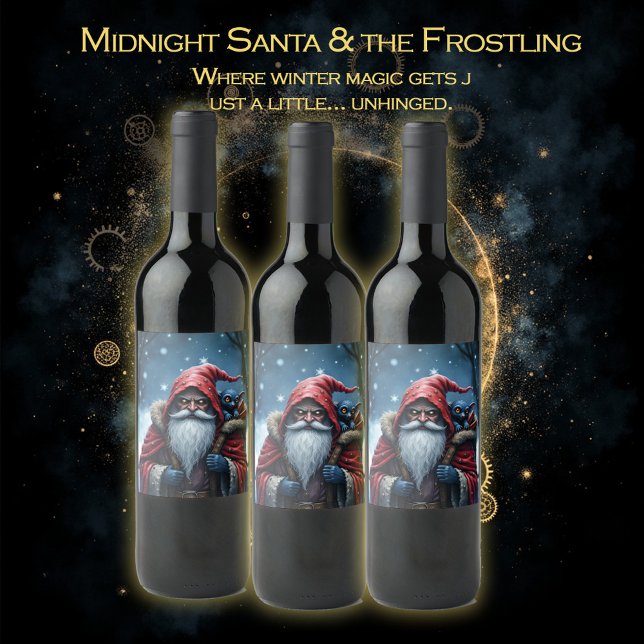 Frostbite Tomte & Hans Busiga Tomte. Vinflaska Etikett (Skapare uppladdad)