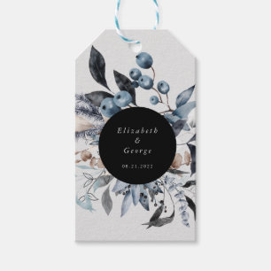 frostdammiga blå vinter blommonogram gåvometikette presentetikett