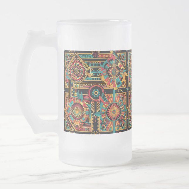 Frosted Aqua ’Aztec Dream’ 473 ml Glass Mugg (Vänster)