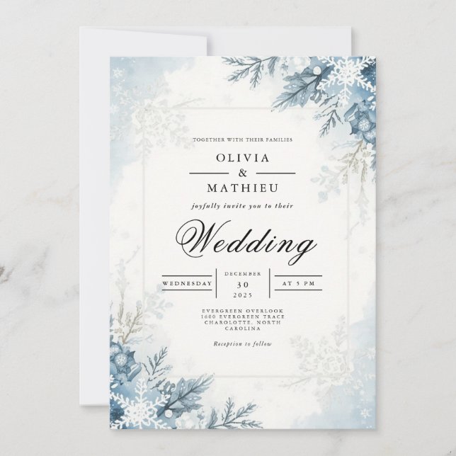 Frosted Bloom Winter Wedding Inbjudningar (Framsida)