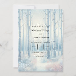 Frosted Blue Birch Forest Wedding Inbjudningar