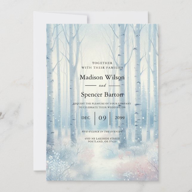 Frosted Blue Birch Forest Wedding Inbjudningar (Framsida)