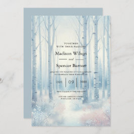 Frosted Blue Birch Forest Wedding Inbjudningar