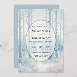 Frosted Blue Birch Forest Wedding Inbjudningar