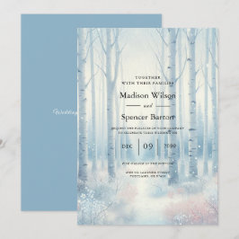 Frosted Blue Birch Forest Wedding Inbjudningar