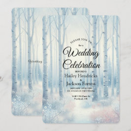 Frosted Blue Birch Forest Wedding Inbjudningar