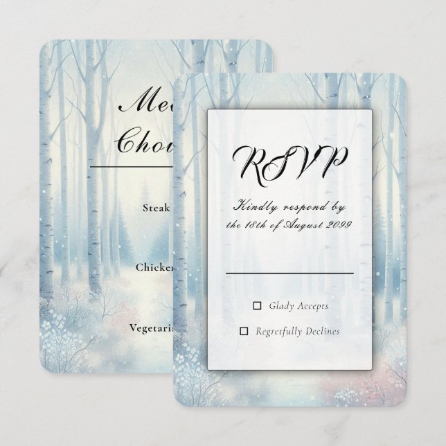 Frosted Blue Birch Forest Wedding OSA Kort (Fram/baksida)