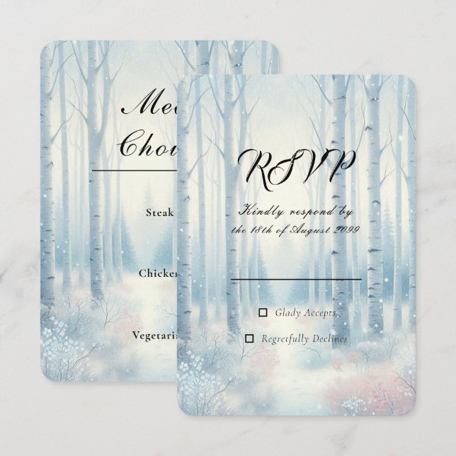 Frosted Blue Birch Forest Wedding OSA Kort (Fram/baksida)