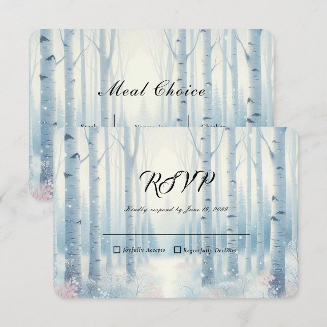Frosted Blue Birch Forest Wedding OSA Kort (Fram/baksida)