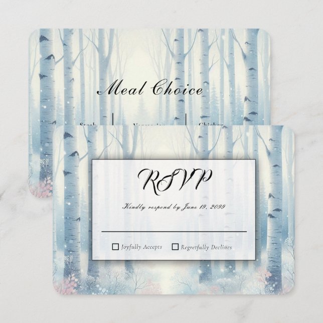 Frosted Blue Birch Forest Wedding OSA Kort (Fram/baksida)