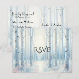 Frosted Blue Birch Forest Wedding RSVP Inbjudan Vykort