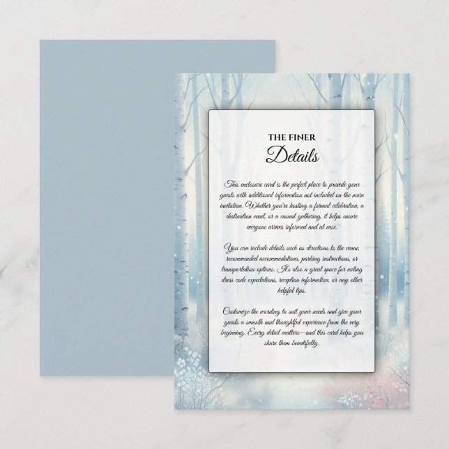 Frosted Blue Birch Forest Wedding Tilläggskort (Fram/baksida)